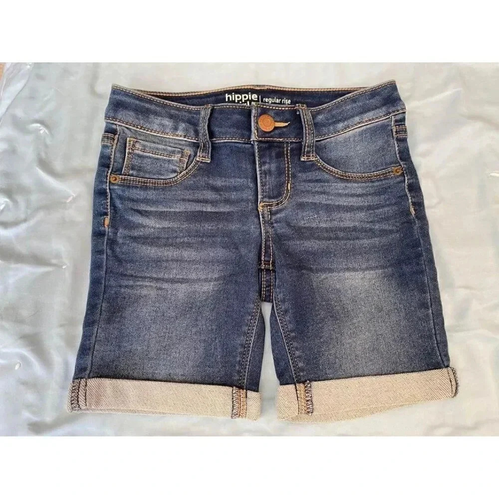 hippie girl size 5 knee length shorts, bermuda, rolled hem, denim, jean